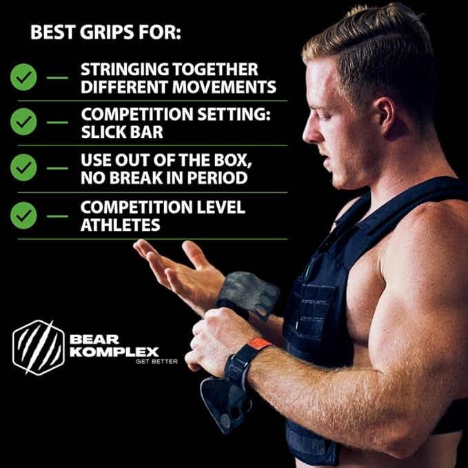 Bear KompleX 2-3 Hole Carbon Hand Grips for Weight Lifting, Cross Training and Gymnastics, Durable Workout Grips with Wrist Wraps, Comfortable Lifting Straps & Workout for Gymnastic Bars