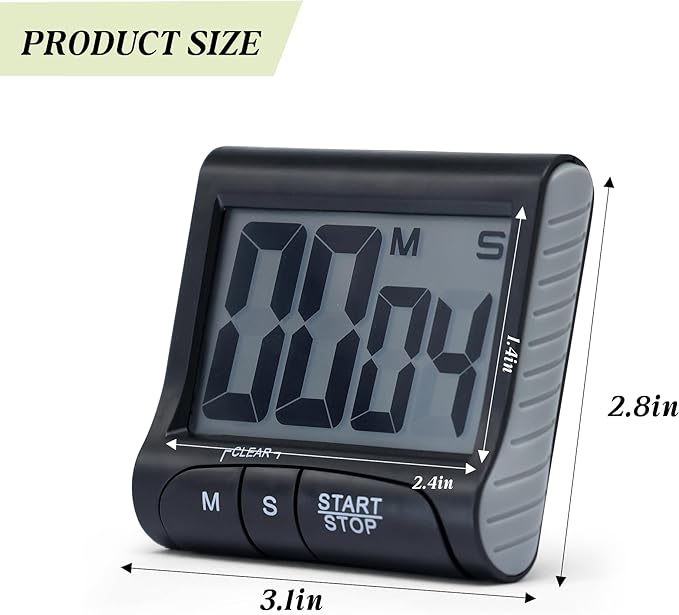 Large LCD Display Kitchen Timer -Magnetic Digital Timers,Loud Alarm,Memory and Fast Forward Function,Cooking Timers for Kitchen,Gym, Meeting, Classroom,Study,Work,Outdoor Activities(Black)