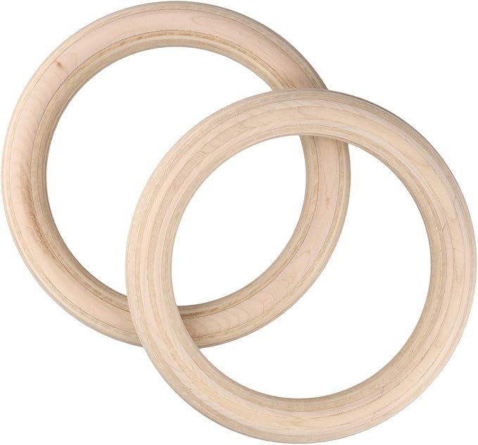 2 PCS wood Gymnastics Rings, Double Circle Gymnastics Rings Gym Ring, Non-slip and Sweat-Absorbent for Kids Adult Home Fitness Pull Up(25mm 19cm)
