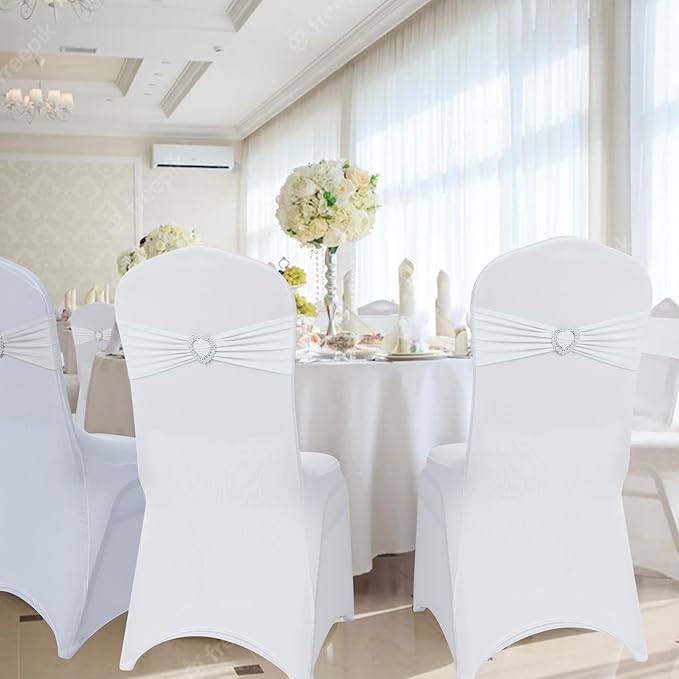 Howhic Pack of 30 Spandex Chair Sashes Bows Stretch Chair Cover Band with Buckle Slider Universal Elastic Chair Ties for Wedding Banquet Party Event Decoration (White)
