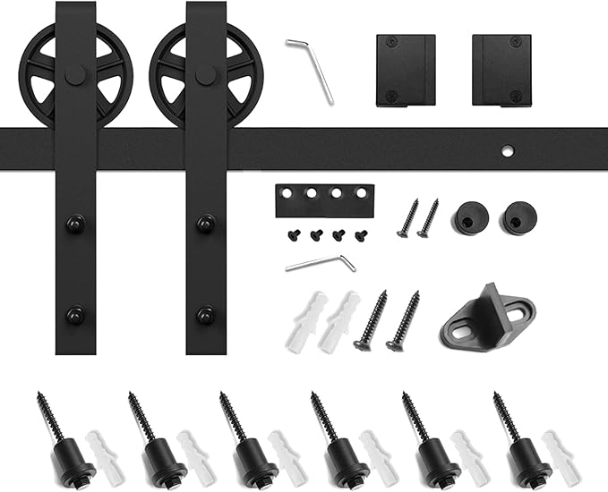 SMARTSTANDARD 7.5 Feet Heavy Duty Sliding Barn Door Hardware Kit, 4FT - 18FT, Black, Smoothly and Quietly, Simple and Easy to Install, Fit 42" -45" Wide Panel (Industrial Bigwheel Hangers)