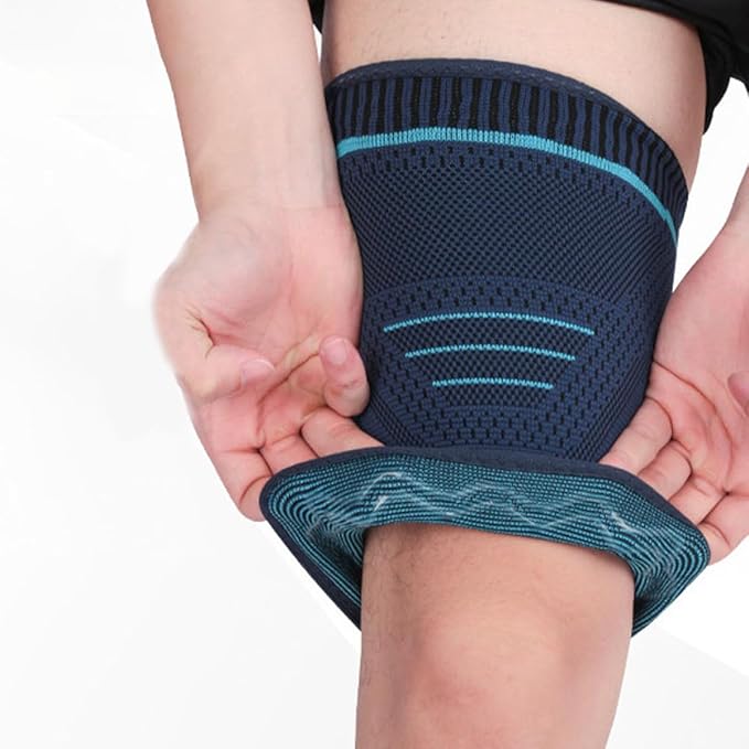 2pcs Men’s Sports Compression Leg Sleeves Dark Blue Knitted Thigh Wrap Elastic Support for Running Basketball and Cycling