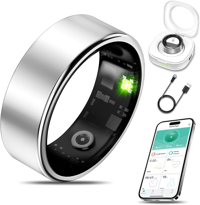 Smart Health Ring for Women Men Fitness Tracker with Heart Rate, Blood Oxygen, Blood Pressure, Sleep Monitoring, Step Counting, IP68 Waterproof for iOS and Android, No APP Fee, Silver 12