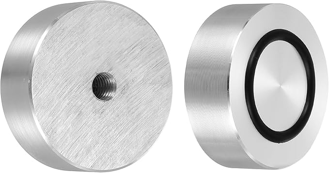 uxcell M8 Thread 45mm / 1.8" Dia 15mm Thick Aluminum Circle Disc Glass Top Adapter 4pcs Round Solid Table Feet Pad Plate Hardware with Anti-Slip Rubber Ring