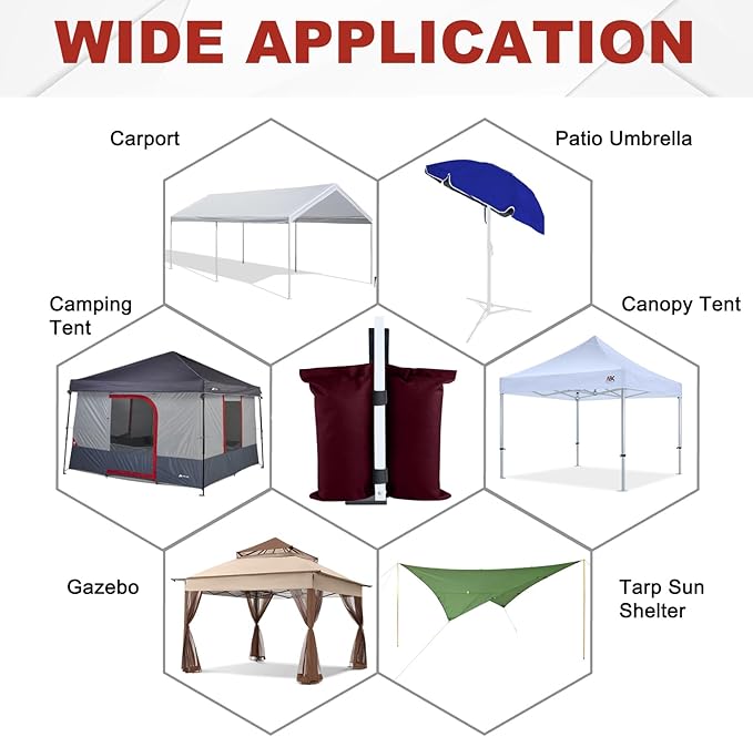 ABCCANOPY Canopy Weights 120 LBS Tent Sand Bags,4-Pack Burgundy (Without Sand)