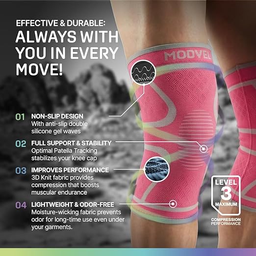 Modvel 2 Pack Knee Brace for Women & Men - Knee Support for Walking, Knee Compression Sleeves for Pain Relief, Knee Sleeves for Women, Knee Sleeves for Men, Knee Brace for Sports, Workouts & Arthritis
