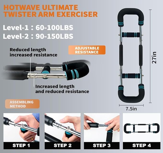 HOTWAVE Twister Arm Trainer, Adjustable Chest & Arm Exerciser for Men Women, Portable Home Fitness Equipment Kit for Upper Body Muscle Strength Training, Ideal for Self-Use or Gifting