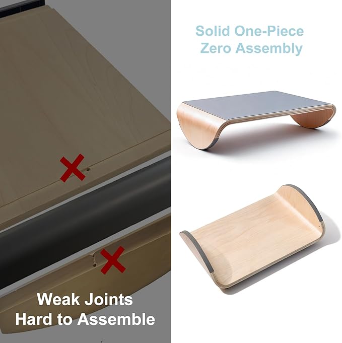 Wood Foot Rest Under Desk, Ergonomic Rocking Footrest with Whole Piece Curved Solid Wood Base,Balance Board Active Sitting Desk Footrest for Office & Home, No Assembly