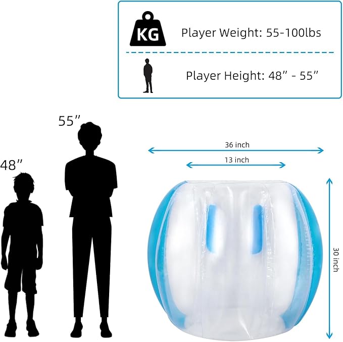 Theefun Bumper Balls 2 Pack 36inch Inflatable Sumo Ball Bopper Toys for Kids Outdoor Active Play Human Hamster Knocker Body Zorb Ball Body Bubble Soccer Ball, Blue + Blue