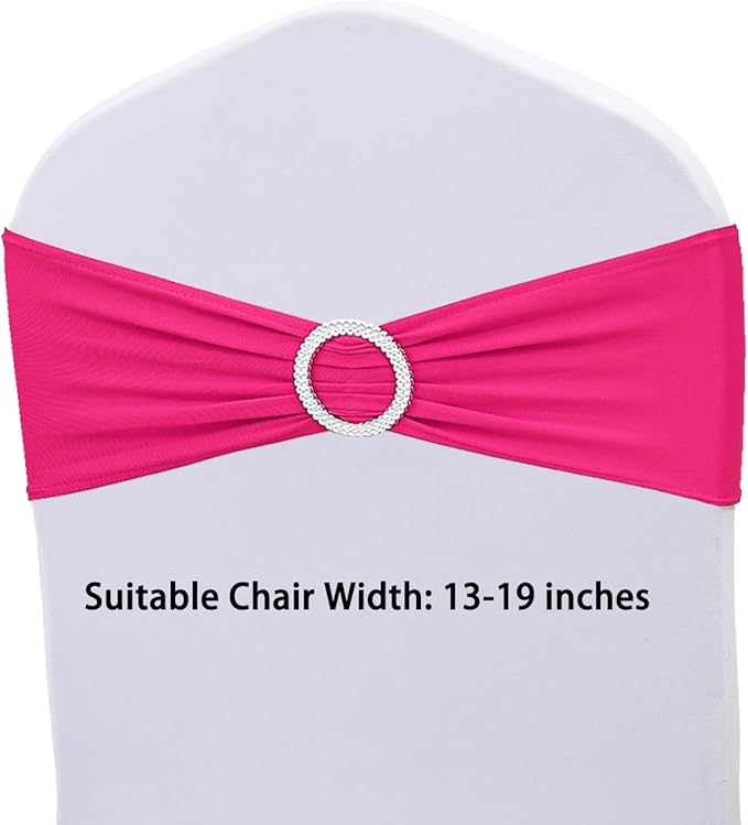 Hot Pink Chair Sashes Bows - 50PCS Stretch Spandex Chair Sashes Bands with Buckles Slider Universal Elastic Chair Ties for Wedding Party Banquet Baby Shower Events Decoration