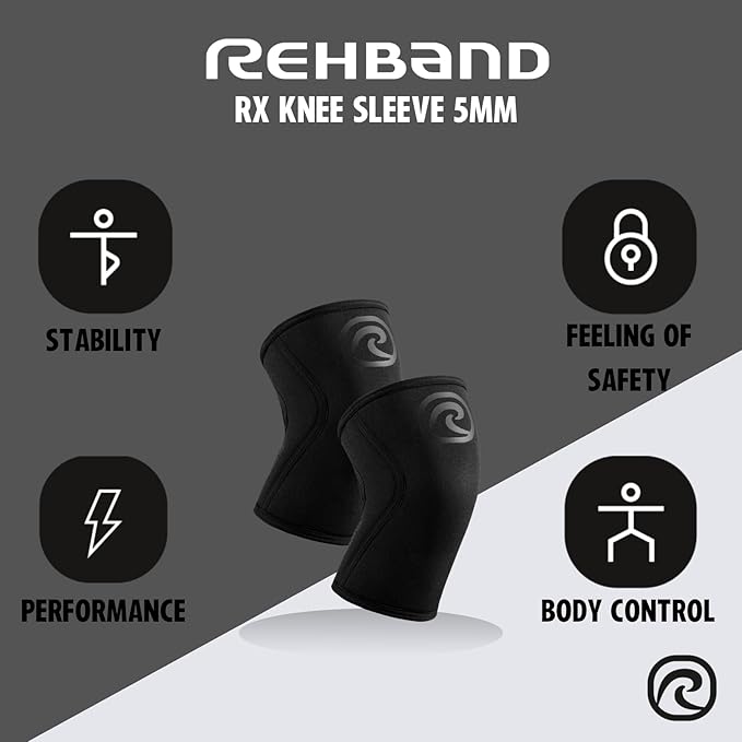 Rehband 5mm Knee Sleeves for Functional Training, Cross-Training & Powerlifting, Weightlifting Knee Support made of Neoprene, Unisex, Colour:Carbon/Black - 1 Piece, Size:X-Large