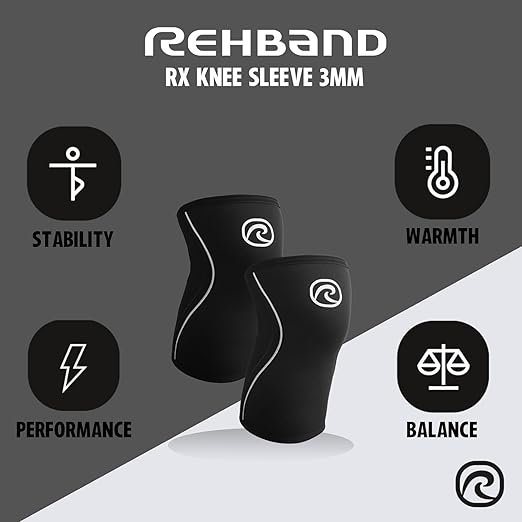 Rehband Knee Sleeve 3mm Neoprene, Lightweight Knee Brace for Endurance and Ball Sports, Unisex Compression Starter Knee-Sleeves, Breathable Running Knee Support, Colour:Black, Size:XX-Small