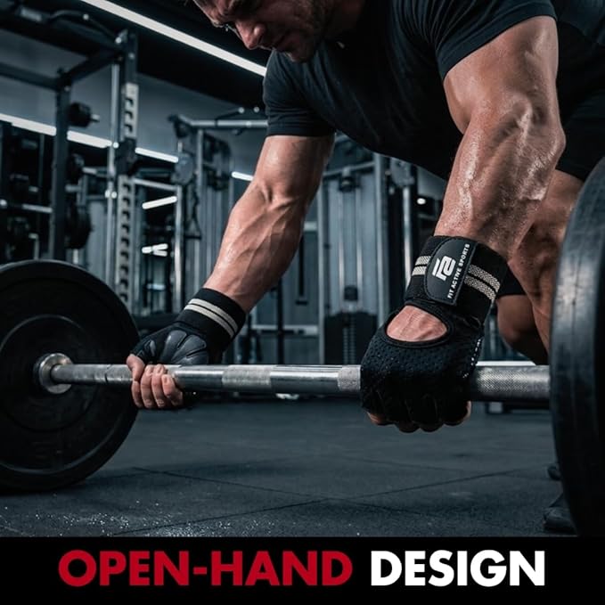 Fit Active Sports New Grip 2.0 Ventilated Weight Lifting Workout Gloves with Wrist Wraps for Gym Exercise, Weightlifting, Pull Ups - for Men & Women