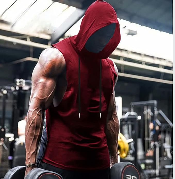 Babioboa Men's Workout Hooded Tank Tops Sports Training Sleeveless Gym Hoodies Bodybuilding Cut Off Muscle Shirts