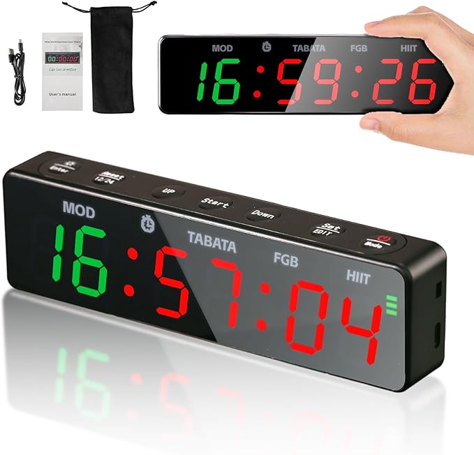 Small Gym Timer Clock with Magnet, Rechargeable Workout Interval Timer for FGB-Style & HIIT, Count Up/Down Stopwatch, Custom Modes, Portable Fitness Clock for Boxing, Home Garage Gyms, Indoor Outdoor