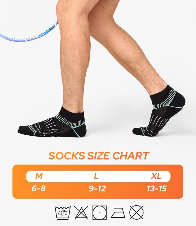 BAMBOO COOL Men's Athletic Ankle Socks Moisture Wicking, Anti-Odor Breathable Running Mesh Socks Arch Support, 8 Pack
