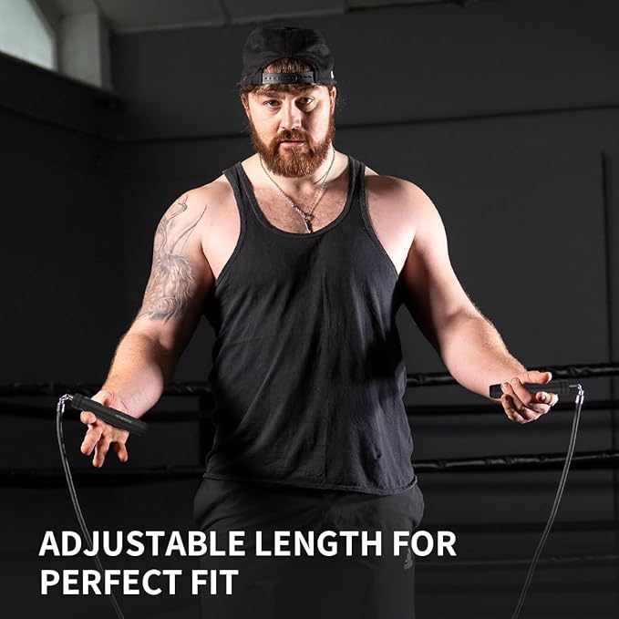 Weighted Jump Rope 1LB for Men & Women - Heavy Duty 11mm Steel Cable, Metal Handles with Smooth Spin, Comfortable Grips & Adjustable Length | Perfect for Muay Thai, MMA & High-Intensity Fitness Workouts