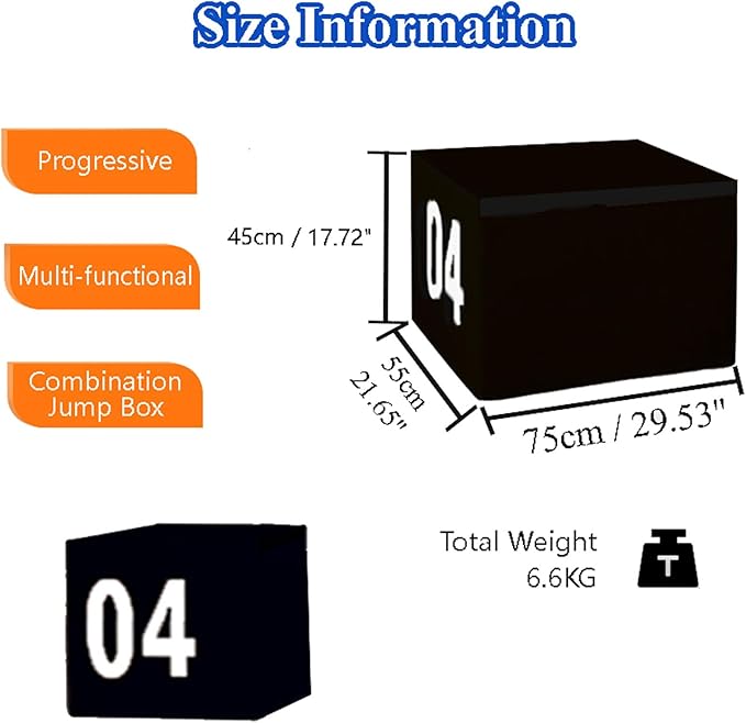 4-in-1 Plyometric Jump Box Set, Height-Adjustable Soft Foam Plyo Boxes for Stackable Home Gym & Commercial Training | Non-Slip Exercise Equipment for Kids & Adults(Size:75 * 55 * 45cm)