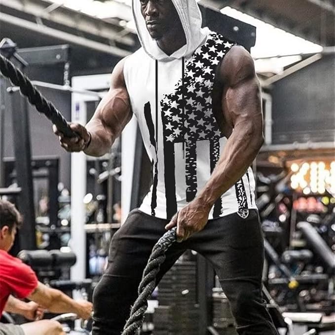 Babioboa Men's Workout Hooded Tank Tops Sports Training Sleeveless Gym Hoodies Bodybuilding Cut Off Muscle Shirts