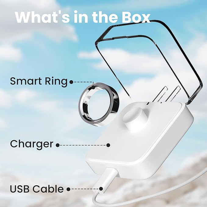 RQZ Smart Ring for Women Men, Fitness Tracker with Heart Rate Tracking, Sleep Tracking, Step Counter, Vibration Alert, 5ATM Waterproof, iOS Android Compatible, Silver Size 11