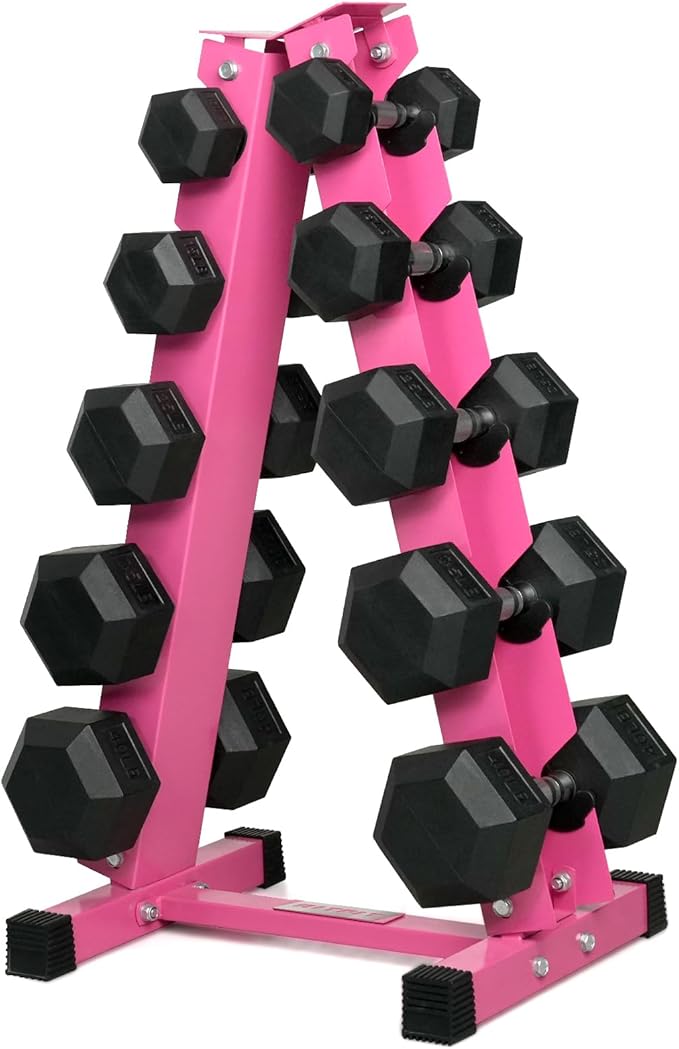 RitFit 250LB/300LB/350LB/550LB/650LB Rubber Hex Dumbbell Sets with Weights Rack, Multiple Color Choices Available, Great Gym Equipment for Home, Strength Training, Workouts