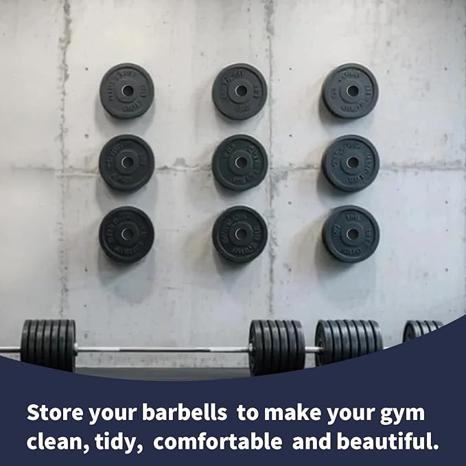 Wall Mounted Olympic Weight Plate Rack, Heavy Duty Metal 2" Plate Holder & Hanger for Home Gym, Garage Gym, Powerlifting & Fitness Equipment Storage, 275 lbs Capacity Barbell Plate Organizer with Screws for Wood & Concrete Walls