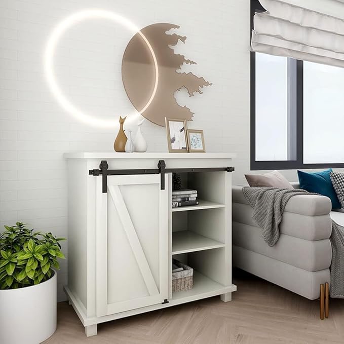 3.5FT Super Mini Sliding Barn Door Hardware Kit for Single Door TV Stands Small Cabinets, J-Shaped Hanger (No Cabinet)