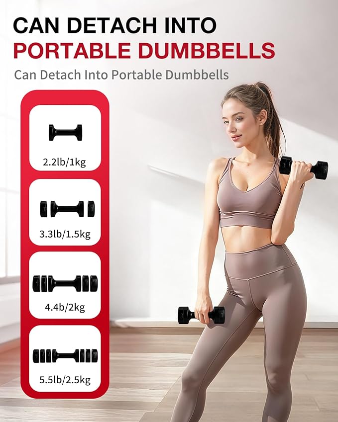 Adjustable 2-in-1 Dumbbell & Kettlebell Set, Free Hand Weight 4.4lb~11lb for Home Gym Training