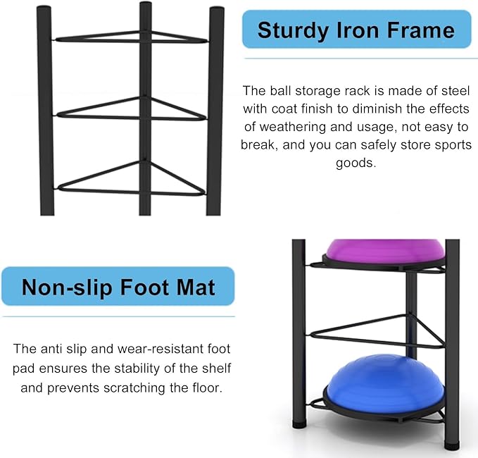 Basketball Organizer Display Rack 1.9 1.7 1.5 1.2 M Tall Half Balance Ball Holder, Stability Organizer for Bosu Slam Bowling Medicine Balls, Save Space (White 7)