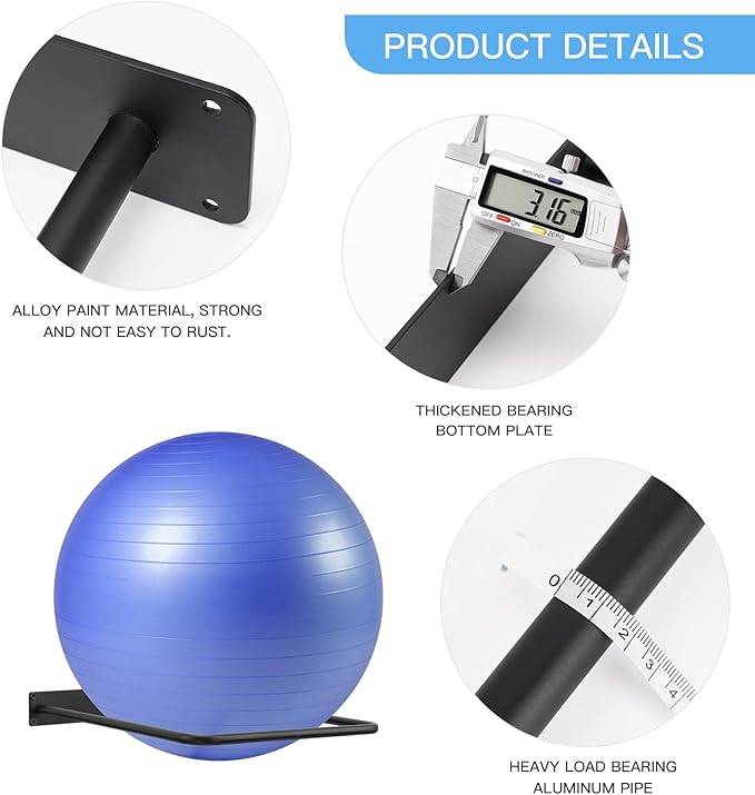 Large Stability Ball Wall Rack Yoga Ball Storage Rack, Yoga Studio and Home or Commercial Gym Exercise Ball Equipment Organizer (2Black)