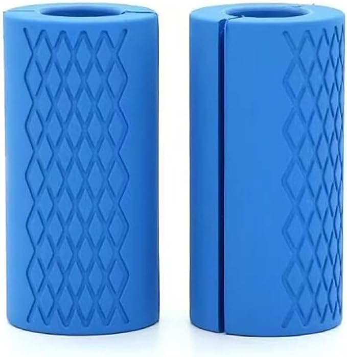 Rubber Barbell Grip, Non-Slip Thick Dumbbell Grip Arm Blaster Adapter, Barbell Clutch Suitable For Row/Puller/Kettlebell, Gym Biceps Arm Muscle Trainer Hands Stress Relieve Blue (1 Pair)