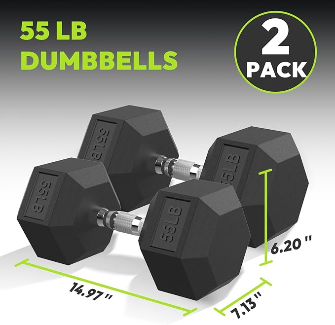 Hex Dumbbell Set, 2.5-65 lb Rubber Encased Exercise & Fitness Dumbbells, Weights Dumbbells Set of 2, Hand Weight for Strength Training
