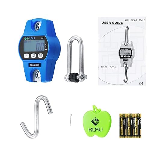 Klau Mini Weighing 300 kg / 600 lb OCS-L Industrial Crane Scale Digital Hanging Scale Blue for Indoor Farm Factory Outdoor