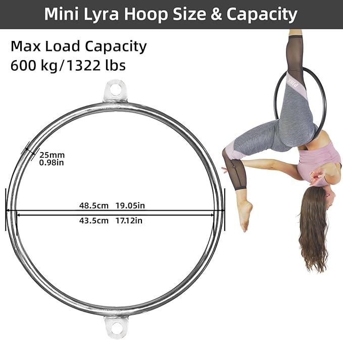 PRIOR FITNESS Mini Lyra Hoop Set, 17 Inch Small Aerial Hoop Kit, Circus Aerial Equipment, Stainless Steel Aerial Yoga Hoop for Home Fitness