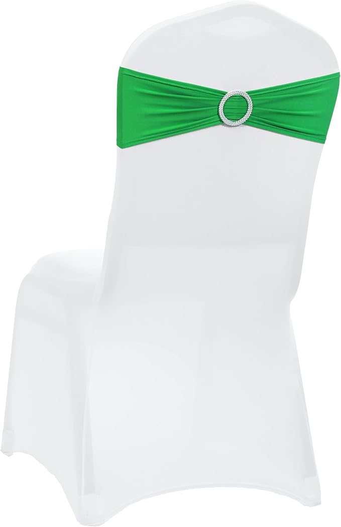 VDS - Light Green | Spandex Chair Sashes Bows | 100 PCS | Stretch Elastic Banquet Universal Folding Chair Band Tie with Silver Buckle Slider for Wedding Party Conference Celebration Event Decoration