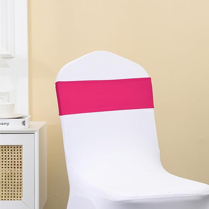 Hot Pink Chair Sashes Bows - 50PCS Stretch Spandex Chair Sashes Bands with Buckles Slider Universal Elastic Chair Ties for Wedding Party Banquet Baby Shower Events Decoration