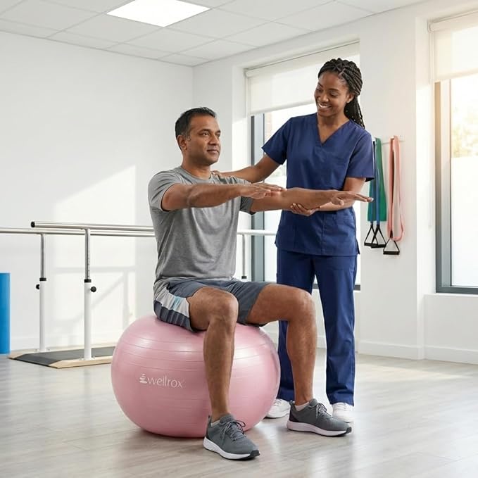 Wellrox Exercise Ball with Electric Pump - 55cm Anti-Burst Yoga Ball for Pregnancy, Pilates, Fitness & Physical Therapy, Home Gym Balance Chair for Office Desk