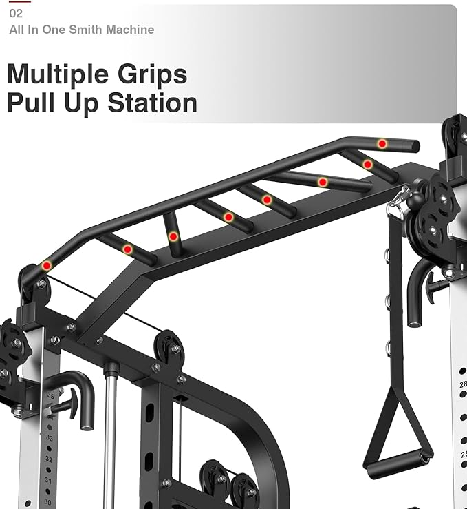 DONOW Smith Machine with Weight Stacks, Multi Function Home Gym System Training Power Cage Squat Rack Dual Cable Crossover Machine All in One