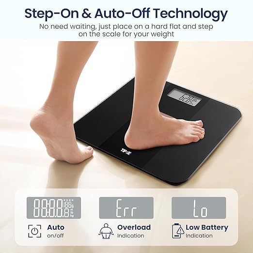TIPRE Solar Powered Weight Scale with Endless Power, Scale for Body Weight, Electronic Bathroom Scale for Weight Loss, Digital Weighing Scale with 0.1lb Accuracy No Battery Required, 400lb/180kg