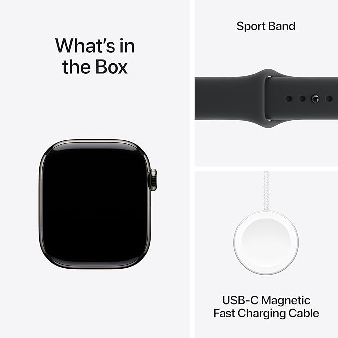 Apple Watch Series 11 [GPS + Cellular 42mm] Smartwatch with Slate Titanium Case with Black Sport Band - S/M. Sleep Score, Fitness Tracker, Health Monitoring with AppleCare+ (2 Years)
