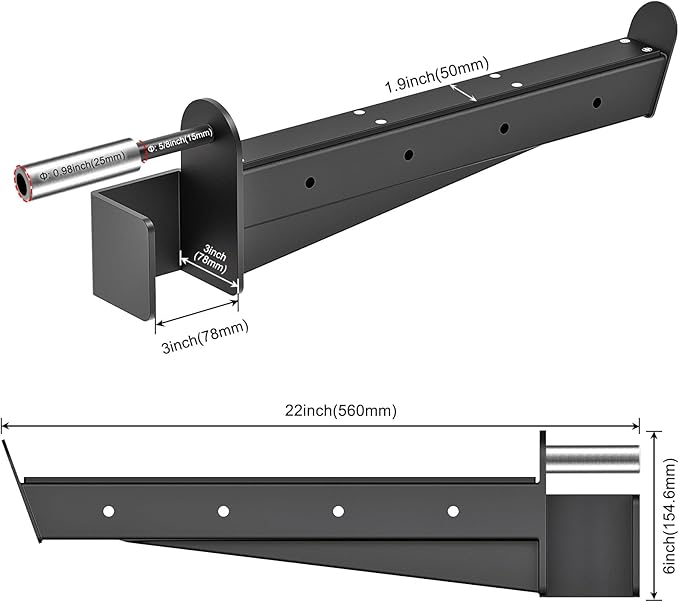 Kipika Safety Spotter Arms for 3" x 3" Power Racks with 5/8" & 1" Holes - Heavy Duty Barbell Safety Catches with Rubber Pad - Adjustable and Easy to Install - Set of 2