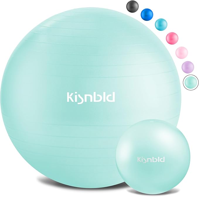 kisnbld Exercise Ball, Extra Thick Yoga Ball for Workout Pregnancy Stability, 4 Sizes Anti-Burst Balance Ball with Foot Pump - Heavy Duty Fitness Ball Chair for Office, Home & Gym