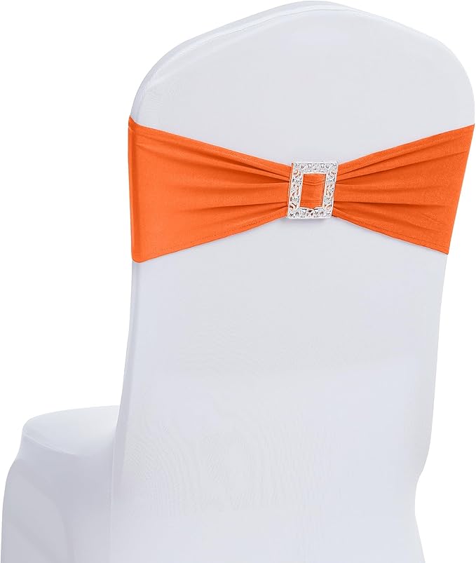 Joccun 120 PCS Spandex Chair Sashes Bows Stretch Chair Cover Band with Buckle Slider Universal Elastic Chair Ties for Wedding Banquet Party Event Decoration (Orange)