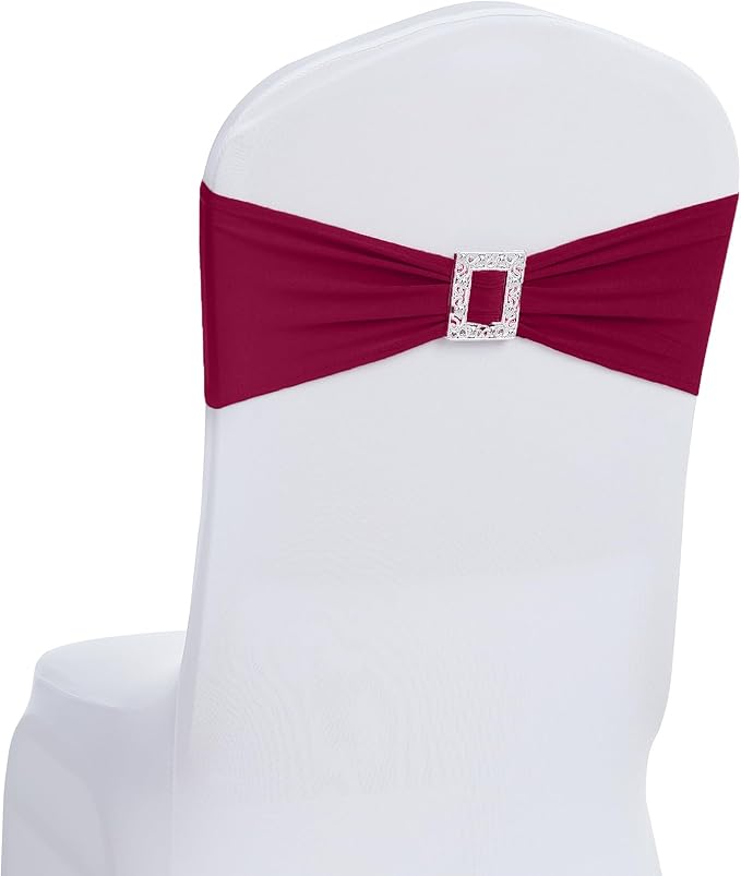 Joccun 30 PCS Spandex Chair Sashes Bows Stretch Chair Cover Band with Buckle Slider Universal Elastic Chair Ties for Wedding Banquet Party Event Decoration (Burgundy)