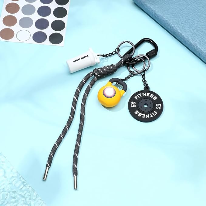 Fitness Keychain for Women Men Gym Dumbbell Barbell Kettlebell Keychain Bag Charms for Handbags Gifts for Gym Lovers
