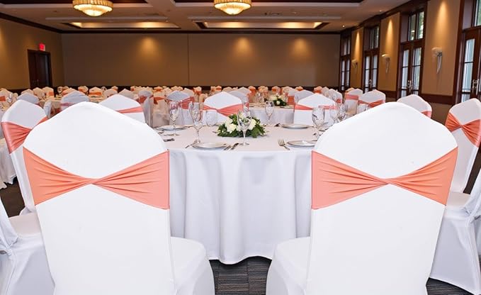 MDS Pack of 250 Spandex Chair Sashes Bows Elastic Stretch Dining Chair Bands Ties Without Slider Buckle Universal fits for Wedding Baby Shower Birthday Party Banquet Event Decoration - Peach