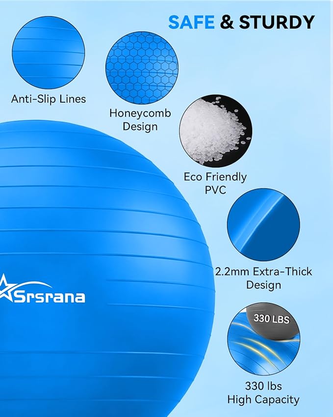 Exercise Ball - Anti-Burst Yoga Ball for Pilates, Pregnancy & Core Stability - Ergonomic Office Desk Ball Chair & Physical Therapy Equipment, Quick Pump Included