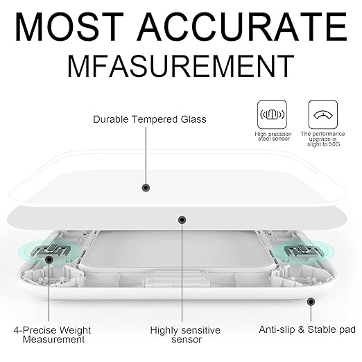 Scale for Body Weight, High Accuracy Bathroom Digital Scales, Bluetooth Weighing Scale, Unlimited Users, LCD Display, Round Corner Disign, Compact Size with Sturdy Tempered Glass 400lb- White