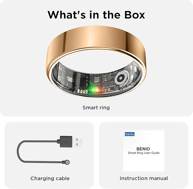 BENIO Gen 2 Smart Ring for Women & Men, Heart Rate,Fitness Tracker with Sleep，Step/Sleep/Blood Oxygen/Heart Rate Tracker, 5ATM Waterproof for iOS and Android,No Subscription
