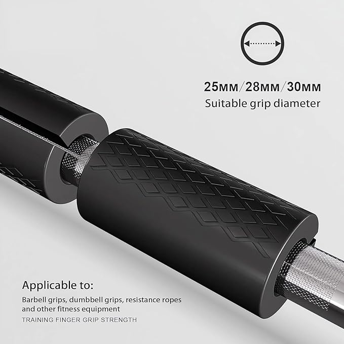 Thick Dumbbell & Barbell Grips for Weightlifting - High-Density Silicone Rubber, Non-Slip Gym Grips for Muscle Growth, Hand Stress Relief, Arm Blaster Adapter Black (1 Pair)